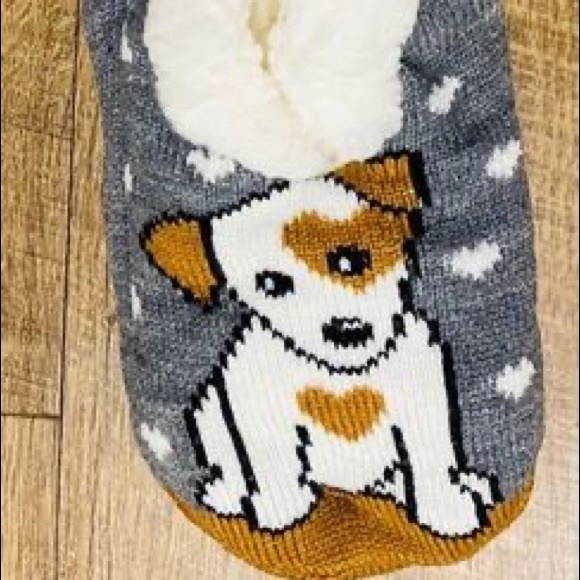 Dog Heart Paw Print Sherpa Fleece Grip Slipper Socks One Size New Fits Size 6-10 - Picture 2 of 2